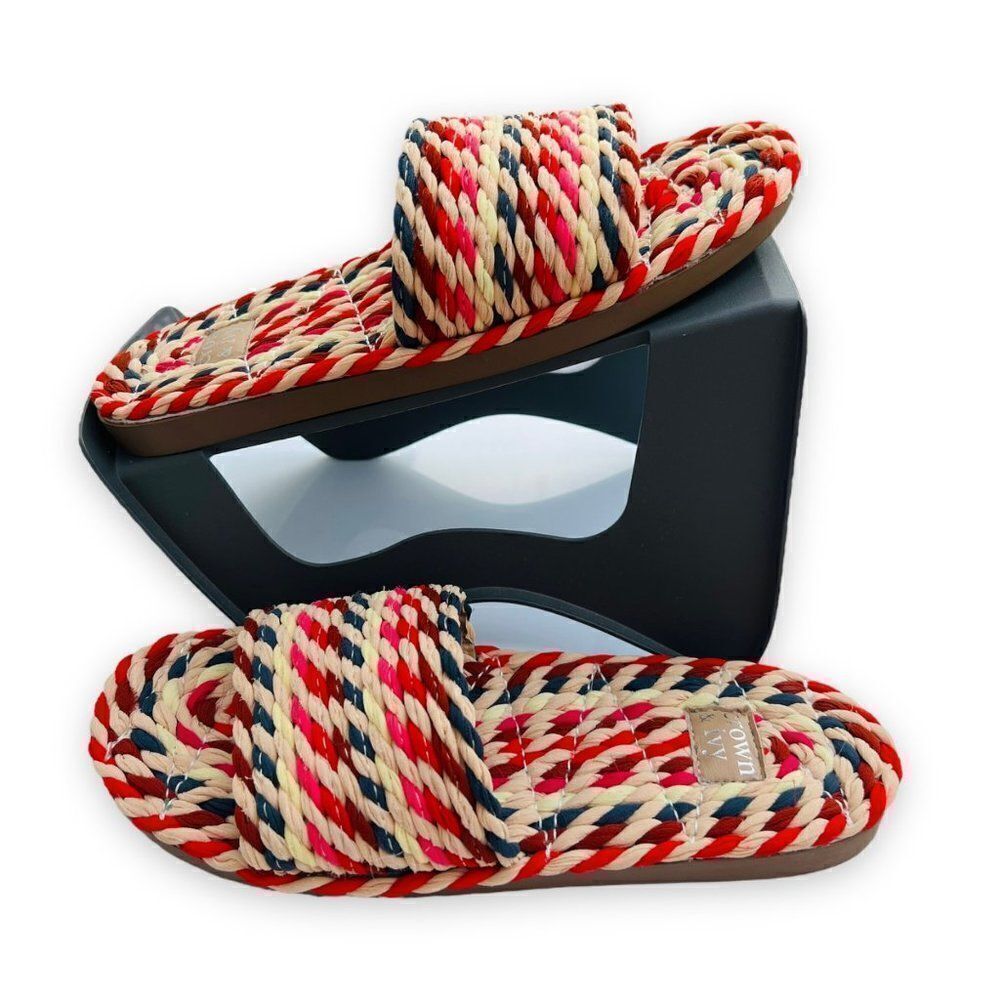 Crown & Ivy Piper Summer Slide Sandals Colorful Red‎ Multicolor Women's 7
